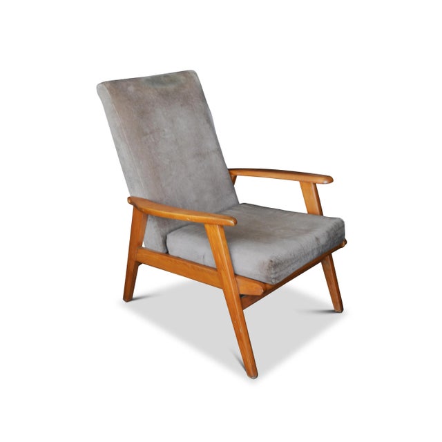 1960s Mid-Century Danish Modern Beech Open Frame Easy Armchair with Taupe Velvet Upholstery, 1960s For Sale - Image 5 of 5