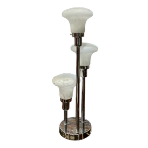 Vintage 1970s Space Age Atomic Table Lamp With Handblown Spotted Leopard White Murano Glass