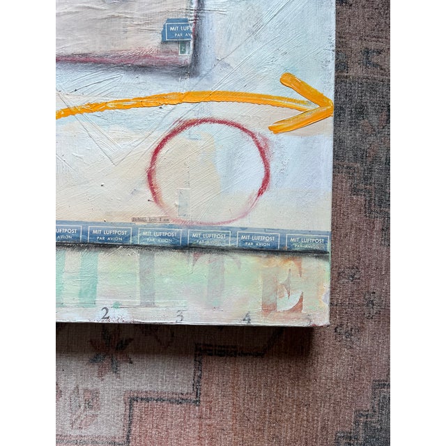 2001 Tjasa Owen's "Letter in White" 12x12 White and Blue Canvas Painting For Sale - Image 4 of 8