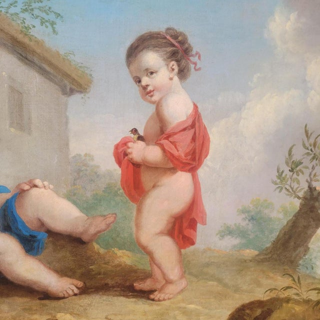 Putti Playing with Birds, Early 19th Century, Oil on Canvas, Framed For Sale - Image 7 of 18