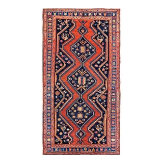1900s Black Zig Zag Tribal Antique Caucasian Kazak Rug 5'6" X 10'4" Handknotted Wool Carpet For Sale