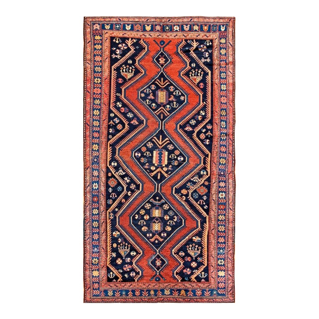 1900s Black Zig Zag Tribal Antique Caucasian Kazak Rug 5'6" X 10'4" Handknotted Wool Carpet For Sale