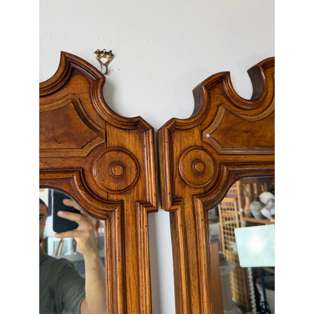1970s Mid-Century Thomasville Walnut Wood Wall Mirrors – A Pair For Sale - Image 9 of 12