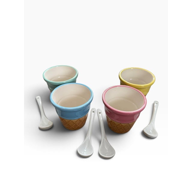 Vintage Hand Painted Rotating Ice Cream Cone Dessert Caddy With Spoons - 9 pcs For Sale - Image 4 of 5