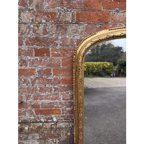 Large Antique English Gilt Arched Top Overmantle Mirror, 19th Century For Sale - Image 4 of 6