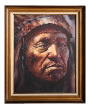 Jorge Braun Tarallo, American Indian Chief Portrait, Oil on Canvas