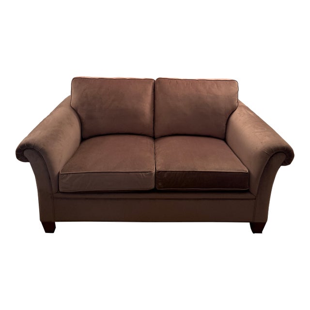 Stickley Down-Filled Café-Au-Lait Velvet Loveseat For Sale