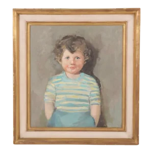 Circa 1930 Realist Portrait Oil Painting of a Young Boy by Margery Austen Ryerson, Framed