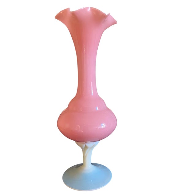 Glass Large Italian Bohemian Pink Opaline Vase, 1960s For Sale - Image 7 of 7