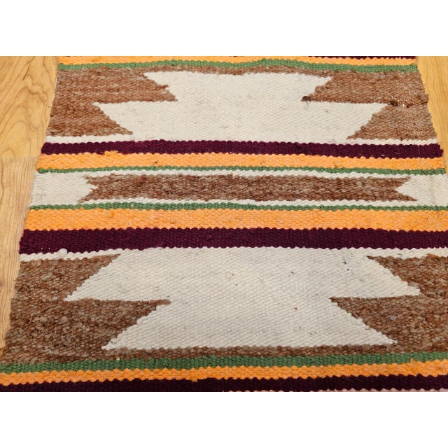Vintage Native American Navajo Area Rug, Handwoven Wool, Geometric Band Pattern, Ivory, Rust, Purple, Yellow, 2x3 For Sale - Image 13 of 14