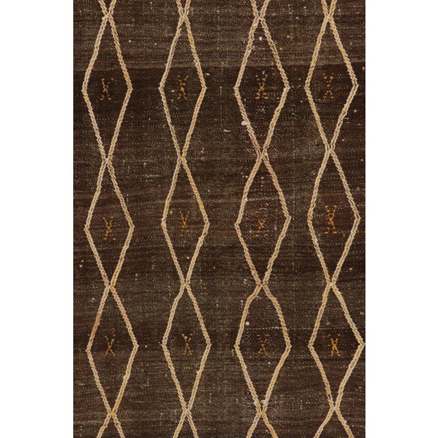 Moroccan Vintage Moroccan Kilim in Brown With Geometric Lozenges, From Rug & Kilim For Sale - Image 3 of 7