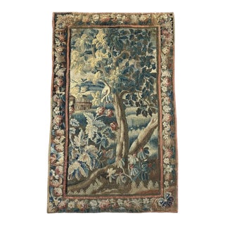 18th Century Franco-Flemish Verdure Tapestry With Bird in Flowering Landscape For Sale