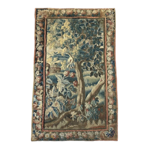 18th Century Franco-Flemish Verdure Tapestry With Bird in Flowering Landscape
