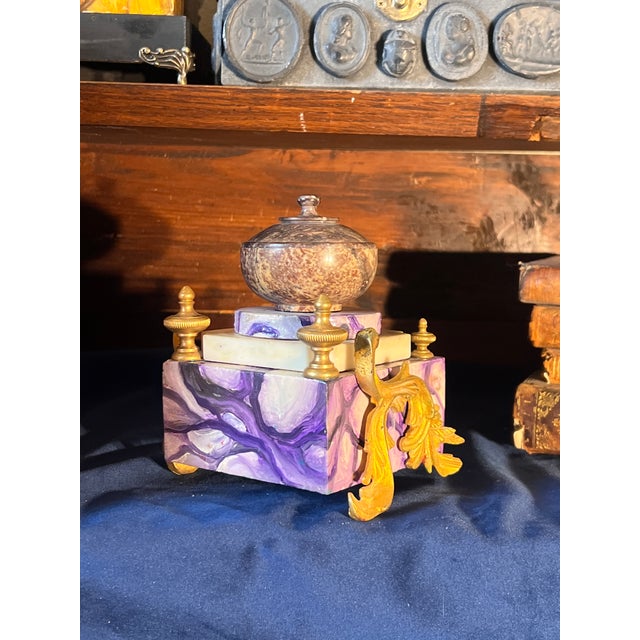 Napoleon III Style French Inkwell With Gilt Bronze Appliques and Marble Basin For Sale - Image 10 of 11