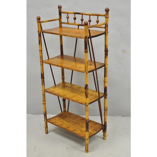Antique English Victorian Burnt Bamboo Stick & Ball Small Bookcase Curio Shelf For Sale - Image 14 of 16