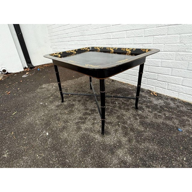 Vintage English Chinoiserie Paper Marche Style Tray Table or Coffee Table For Sale - Image 11 of 13