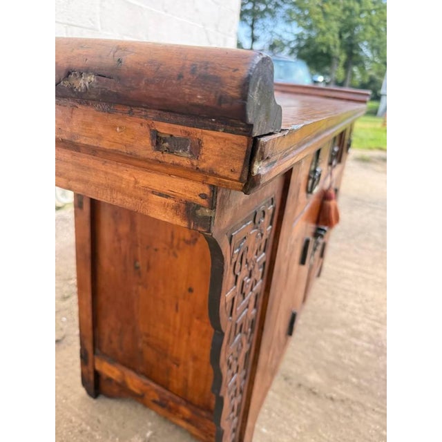 Antique Chinoiserie Style Elm Wood Carved Butterfly Altar Sideboard. For Sale - Image 17 of 18