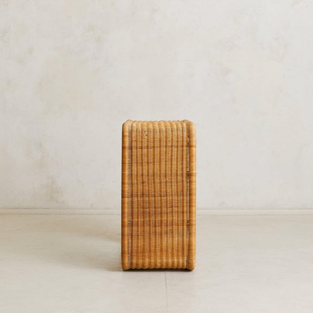 Mid-Century Modern French Rattan + Glass Shelf in the Manner of Louis Sognot, 1960s For Sale - Image 3 of 9
