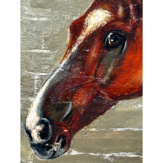 Wood British Equine Oil Painting Portrait the Mint Race Horse by Timothy B Whitby Circa 1912 For Sale - Image 7 of 12