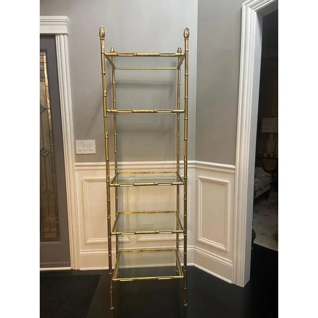 Vintage Chinoiserie Metal & Glass Etagere Display Shelf For Sale In Chicago - Image 6 of 10