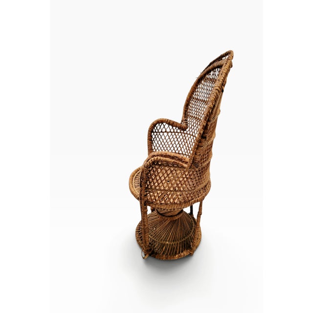 Vintage Rattan Junior Emmanuelle Wicker Peacock Throne Chair, 1960s For Sale - Image 12 of 13