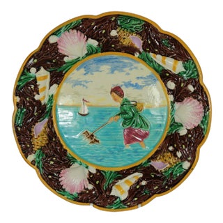 Antique George Jones Majolica Shrimper Plate For Sale