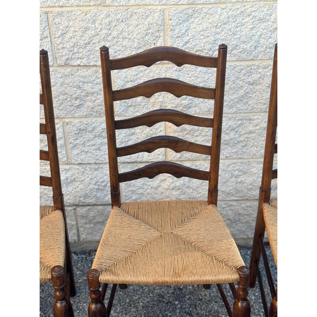 Wood Mid 20th Century Set of 4 French Provincial Rush Seat Dining Chairs For Sale - Image 7 of 12
