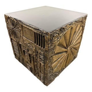 Adrian Pearsall Brutalist Cube Side Table, Resin & Wood, 1970s Design For Sale