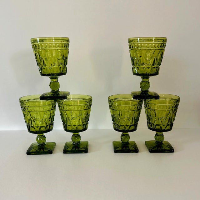 Glass 1970s Vintage Colony Glass Park Lane Green Water Goblets- Set of 6 For Sale - Image 7 of 12