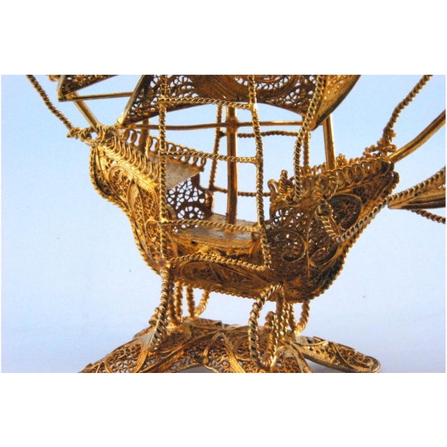 Silver Filigree Caravel with Enameled Crosses on the Sails and Mast For Sale - Image 3 of 10