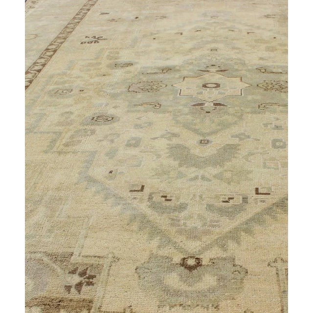 Mid 20th Century Vintage Turkish Oushak With Blue Gray, Brown, Cream For Sale - Image 4 of 12