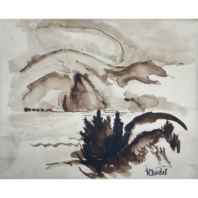 Mid-Century Modern Vintage Original Watercolor Landscape by Harold Davies For Sale - Image 3 of 6