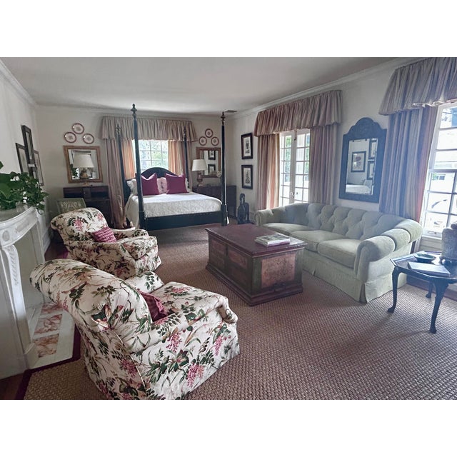Never Used Guest Room Custom Drapes in Pindler & Pindler stripe fabric in shades of Rose, Green and Creams with a tiny bit...
