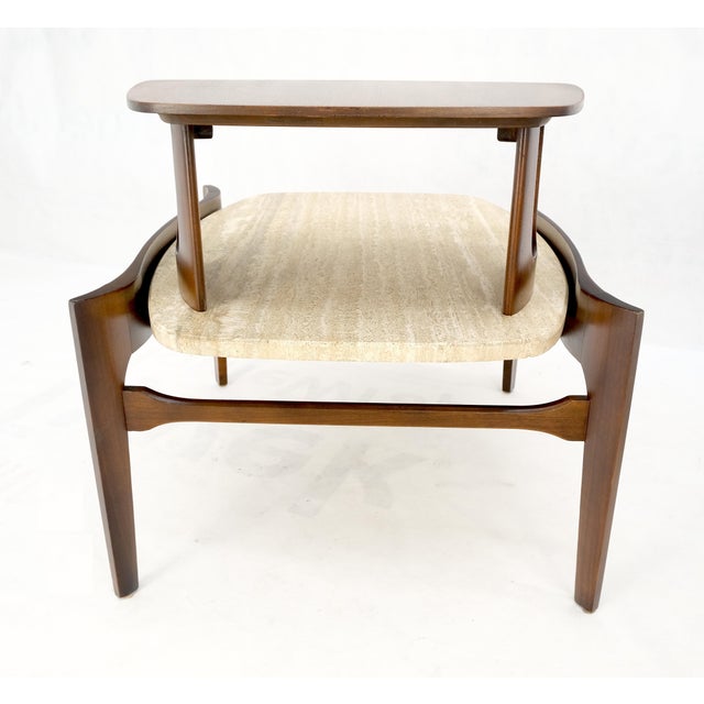 Pair Sculptural 1970s Walnut Travertine Tops Step Side End Tables Singer Sons For Sale - Image 12 of 18