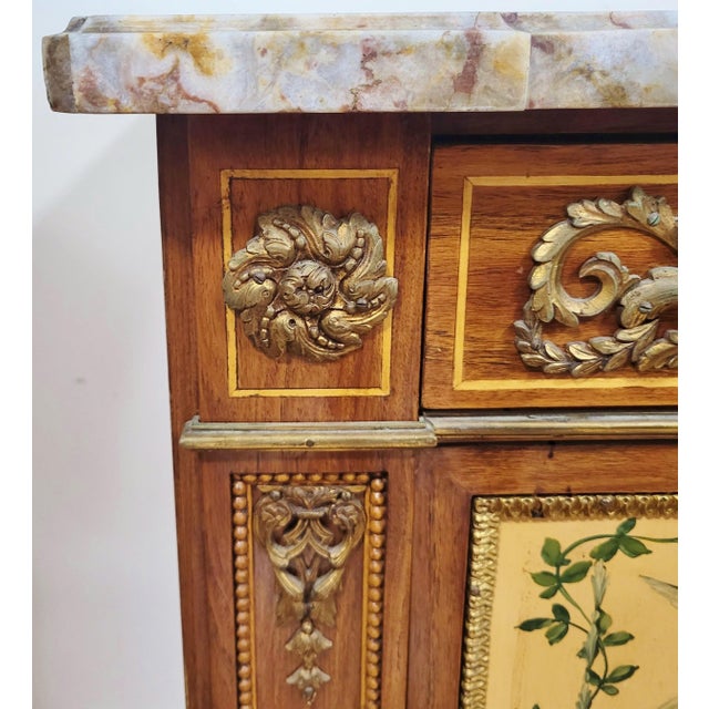 Vintage French Style Hand Painted Marble Top Buffet Server Bar For Sale - Image 14 of 16