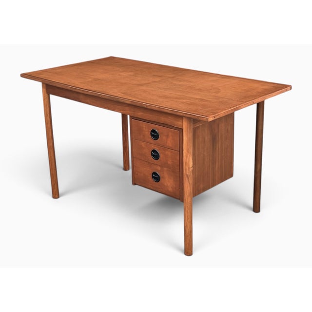 Mid-Century Modern Restored Danish Modern Writing Desk With Sliding Cabinet & Tapered Legs For Sale - Image 3 of 17