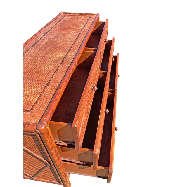 Wood Vintage Bloomingdale’s Bamboo Rattan Dresser in British Colonial Boho Chic Coastal Styles For Sale - Image 7 of 9