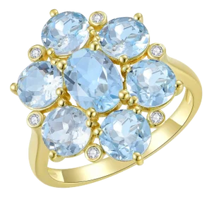 Nina Zhou Aquamarine Diamond Cocktail Ring in 14k Gold Size 6