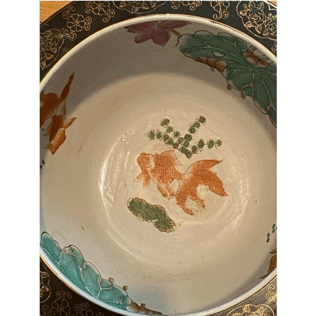 Ceramic Vintage Mandarin Family Porcelain Fishbowl Planter Chinese Vase Hand Painted For Sale - Image 7 of 10
