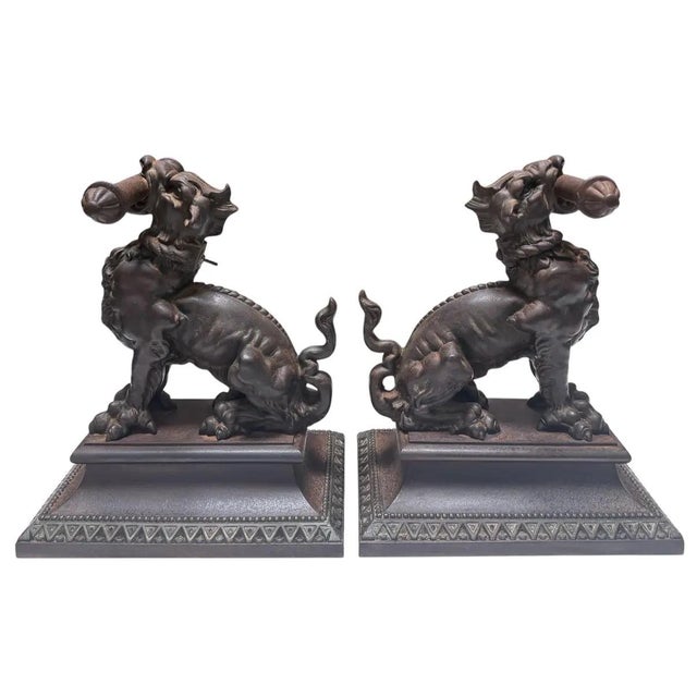 Pair of Antique Bronze Griffin Sculpture Andirons For Sale In Los Angeles - Image 6 of 6