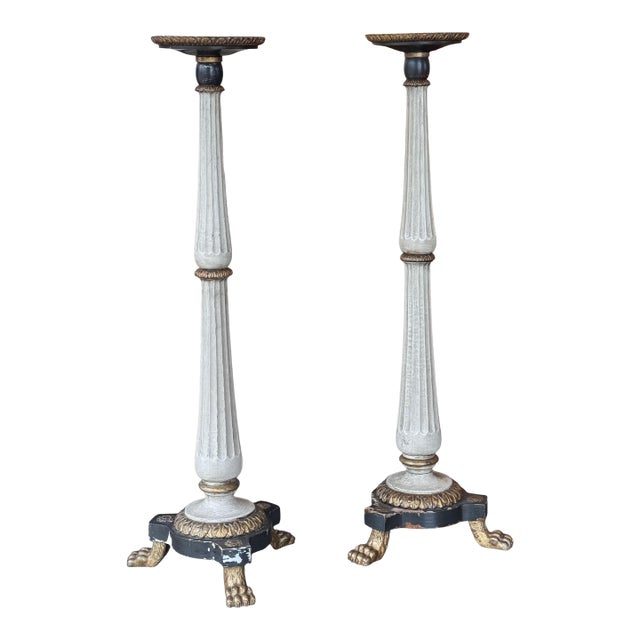 Pair Neoclassical Painted and Gilt Pedestals For Sale