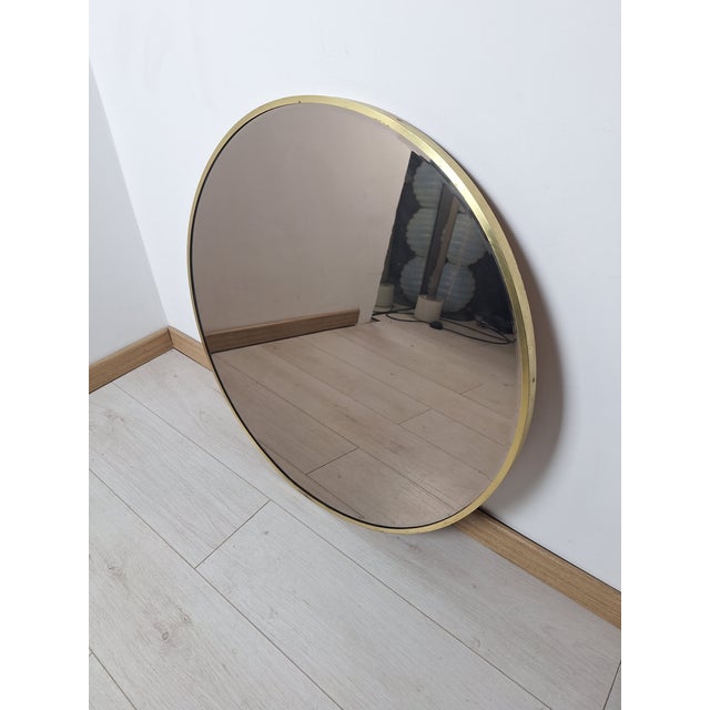Gold Vintage Mirror with Round Brass Frame, 1950s For Sale - Image 8 of 10