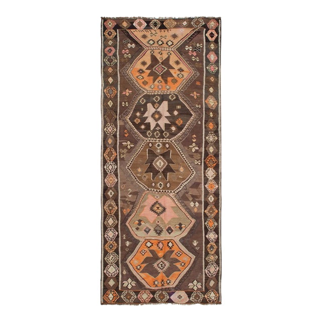 Vintage Turkish Kars Kilim Rug - 5`1" X 12`10" For Sale