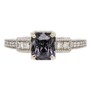 1.46Ct Spinel Ring With Diamond Accents: Solid 14k Gold, Emerald Cut 6.5x5.5mm, Size 6.75 For Sale