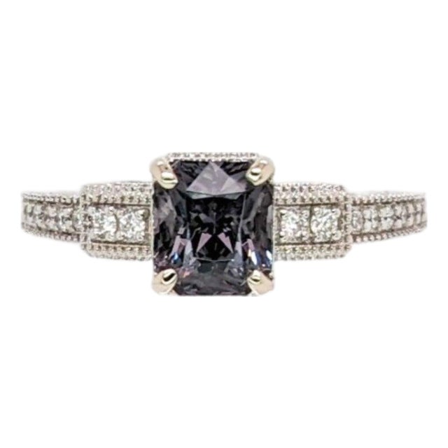 1.46Ct Spinel Ring With Diamond Accents: Solid 14k Gold, Emerald Cut 6.5x5.5mm, Size 6.75 For Sale
