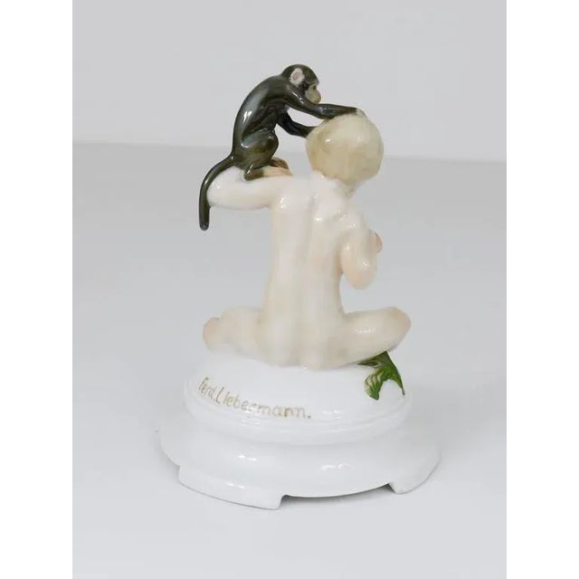 Porcelain Putto and Monkey Figurine attributed to Ferdinand Liebermann for Rosenthal, 1910 For Sale - Image 9 of 11