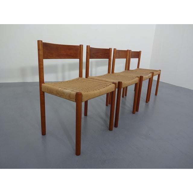 Mid-Century Modern Teak & Papercord Dining Chairs by Poul M. Volther for Frem Røjle, Denmark, 1960s, Set of 4 For Sale - Image 3 of 18