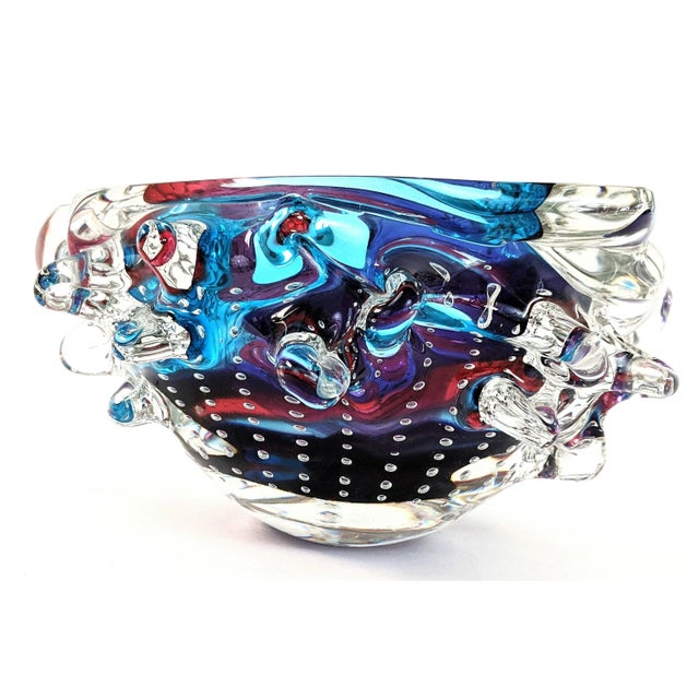 Mid-Century Modern Leon Applebaum Glass Bowl With Protruding Design and Controlled Bubbles Kaleidoscope For Sale - Image 3 of 13