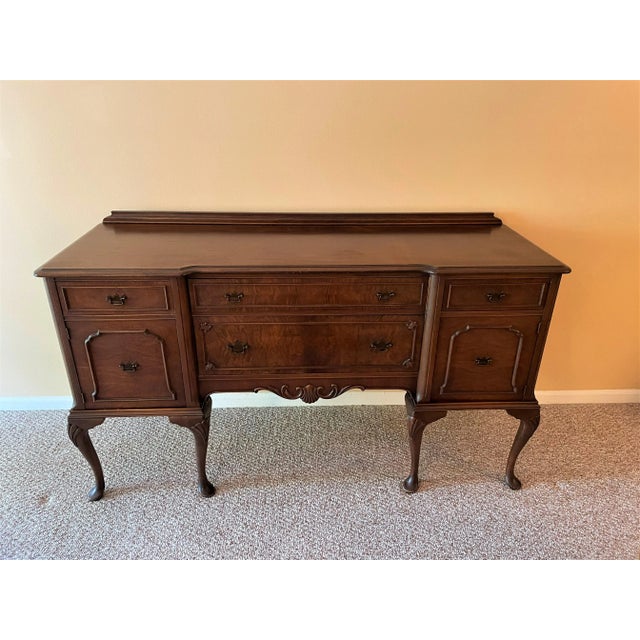 Queen Anne 1930s Solid Walnut Queen Anne Style Buffet For Sale - Image 3 of 8