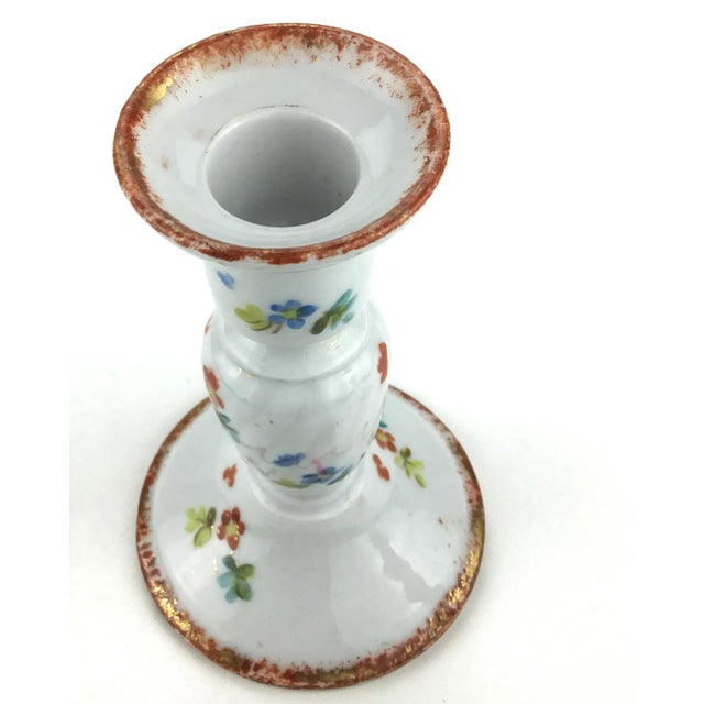 White Vintage Porcelain Hand Painted Floral Candle Holders - a Pair For Sale - Image 8 of 11